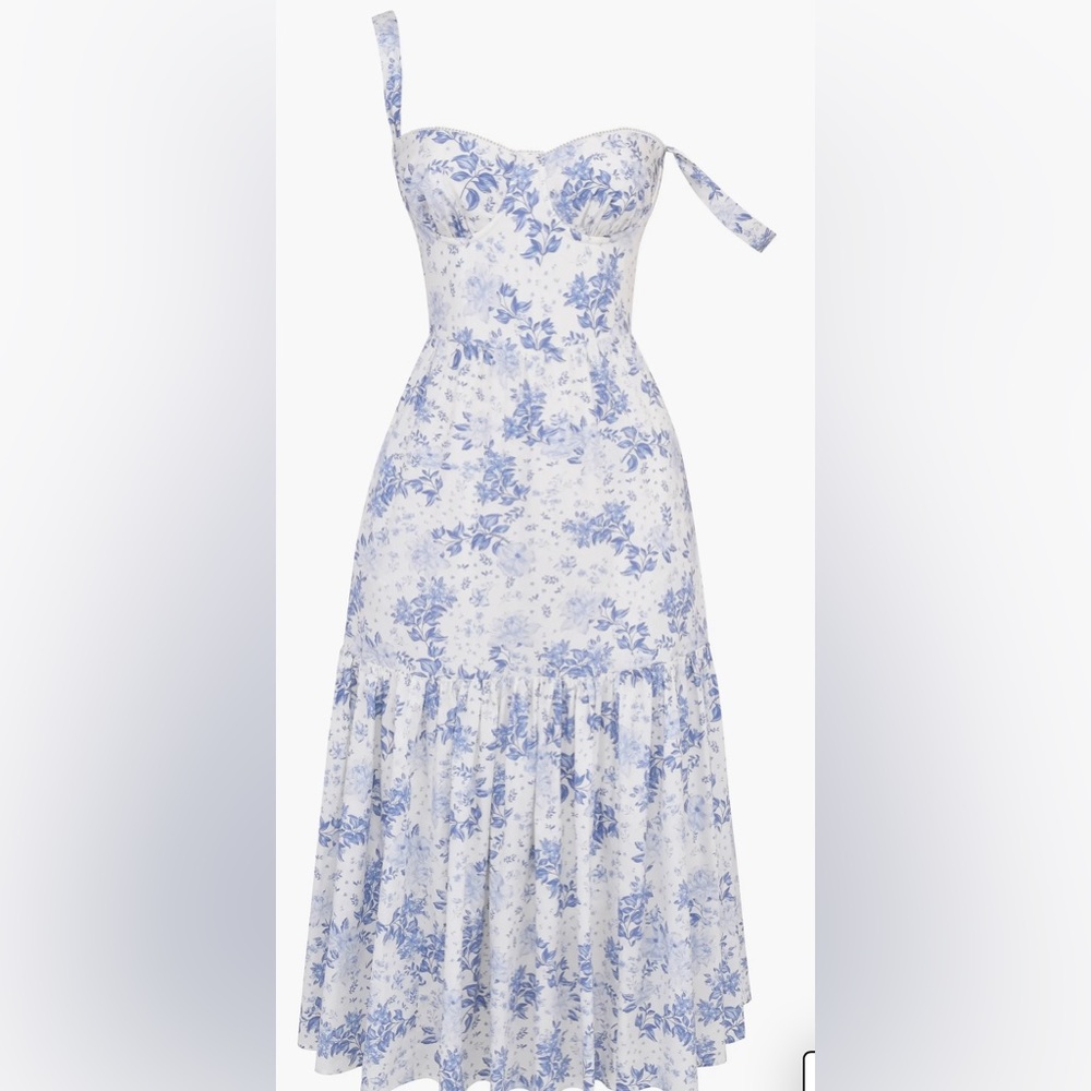 HOUSE OF CB Floral Stretch Cotton Blend Corset Sundress in Blue Print Fl…